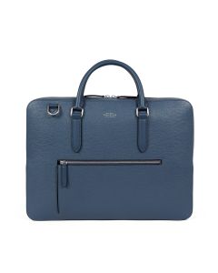 Smythson Ludlow Slim Leather Briefcase with Front Zip Admiral Blue